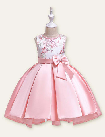 Floral Embroidered Bow Party Dress