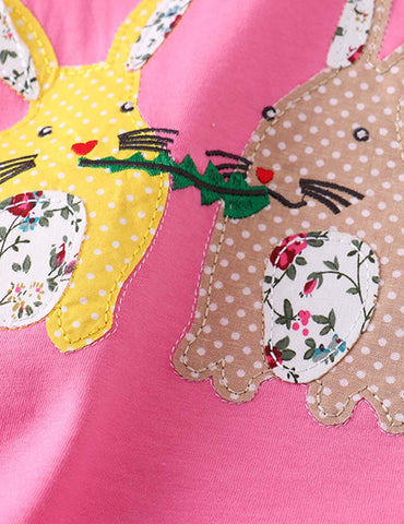 Rabbit Floral Appliqué T-shirt