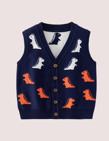 Dinosaur Wool V-Neck Vest