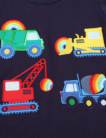 Toddler Boy Excavator Rainbow Embroidered Long Sleeve T-shirt