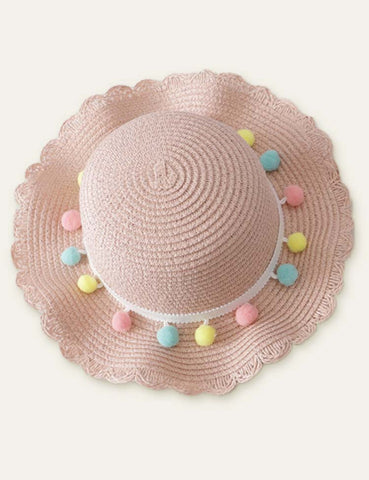 Color Fur Ball Vacation Straw Hat