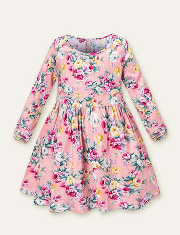 Floral Cherry Full Printed Long Sleeve Dress