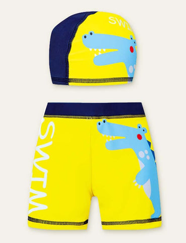 Cartoon Swimming Shorts + Swimming Cap - CCMOM