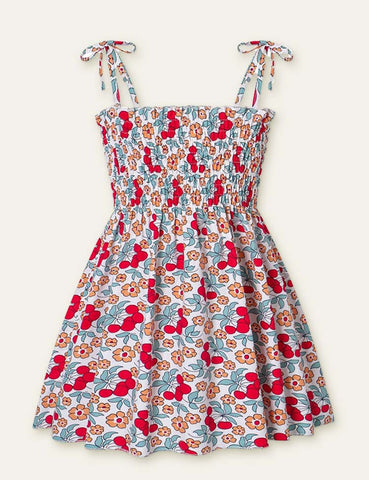 Toddler Girl Floral Fruit Full Print High Waist Spaghetti Strap Dress