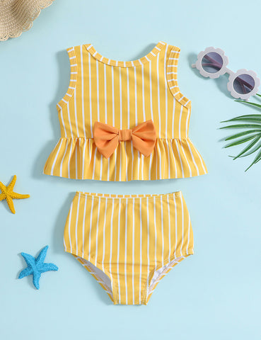 Two-piece striped Bowknot Swimsuit