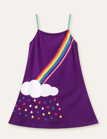 Toddler Girl Rainbow Clouds Printed Sleeveless Slip Dress