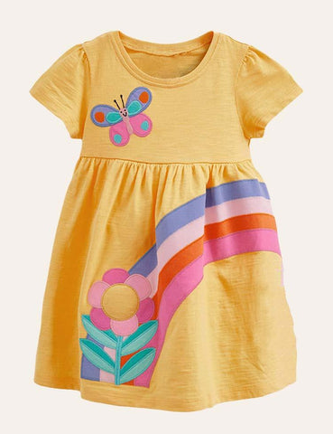 Rainbow Butterfly Appliqué Dress - CCMOM