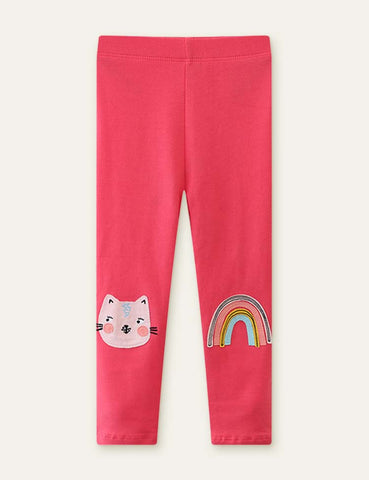 Cat Rainbow Appliqué Leggings