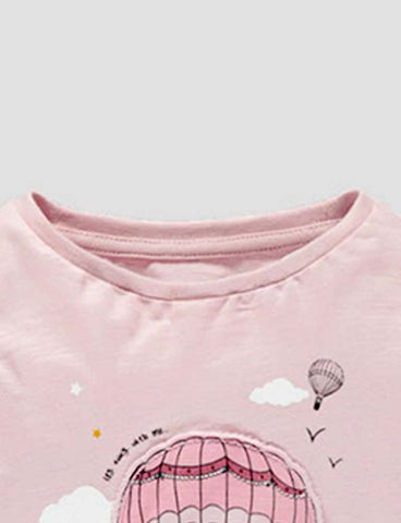 Hot Air Balloon Appliqué Long Sleeve T-shirt