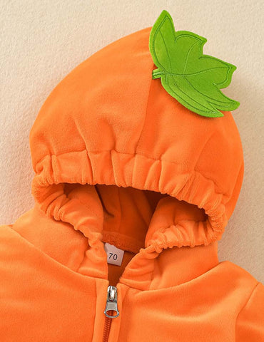 Halloween Cartoon Leaves Pumpkin Hooded Romper