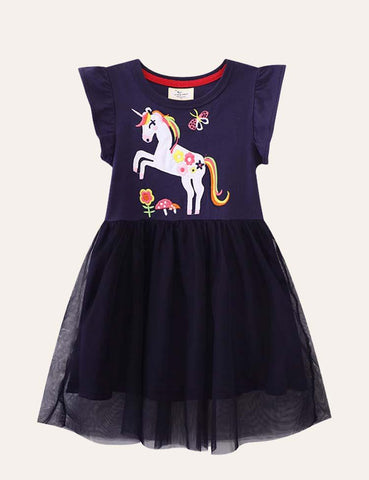 Unicorn Appliqué Mesh Dress - CCMOM