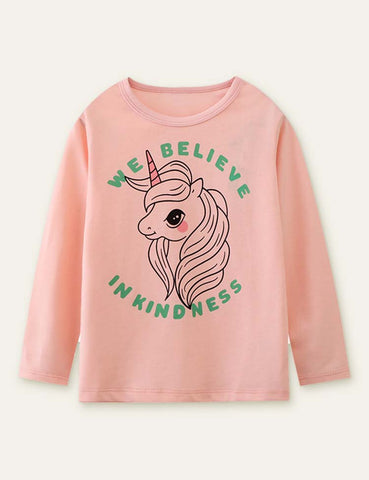 Shy Unicorn Printed Long-Sleeved T-shirt