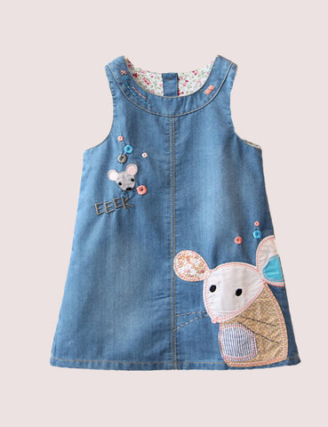 Mouse Appliqué Denim Vest Dress