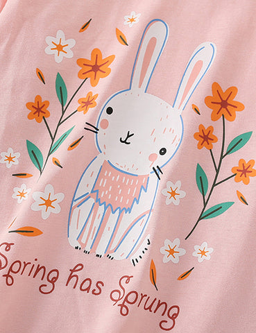 Flower and Rabbit Printed Long-Sleeved T-shirt