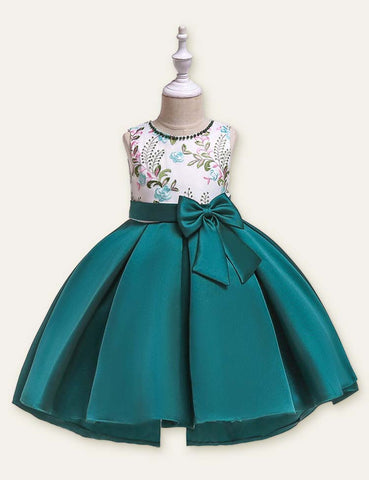 Floral Embroidered Bow Party Dress