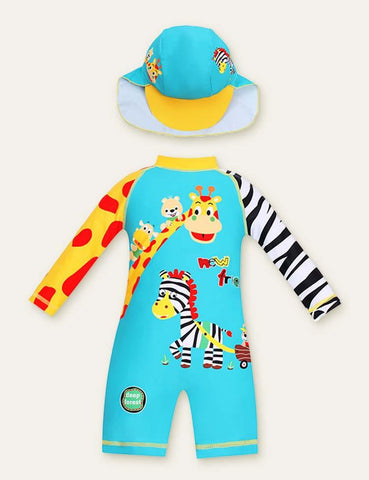 Animal Long Sleeve Swim Suit + Cap - CCMOM