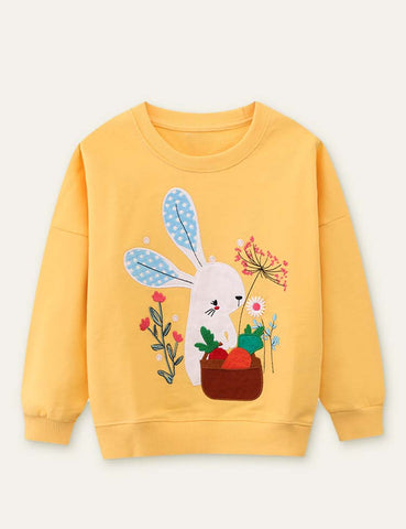 Rabbit Carrot Appliqué Flower Embroidered Sweatshirt