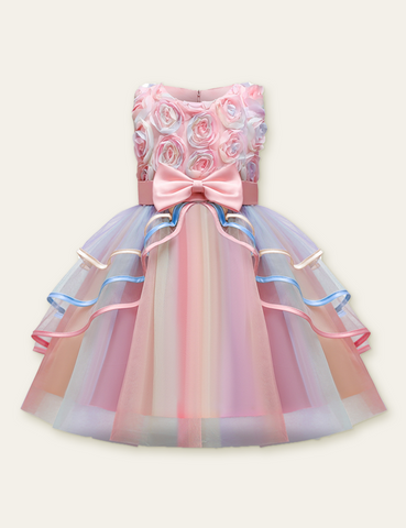 Rose Dream Bow Mesh Party Dress