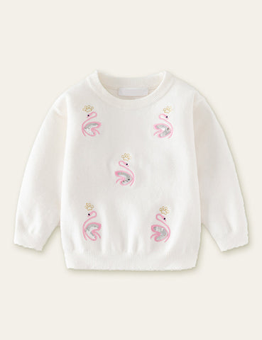 Sequined Swan Embroidered Sweater