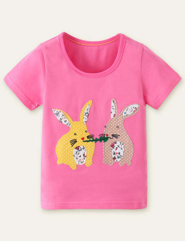 Rabbit Floral Appliqué T-shirt