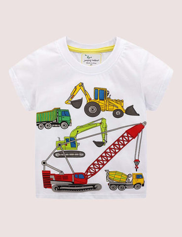 Cartoon Engineering Vehicle Printed T-shirt