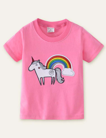 Rainbow Unicorn Appliqué T-shirt