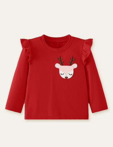 Elk Appliqué Long Sleeve T-shirt