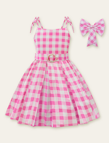 Bow Belt Plaid Party Dress