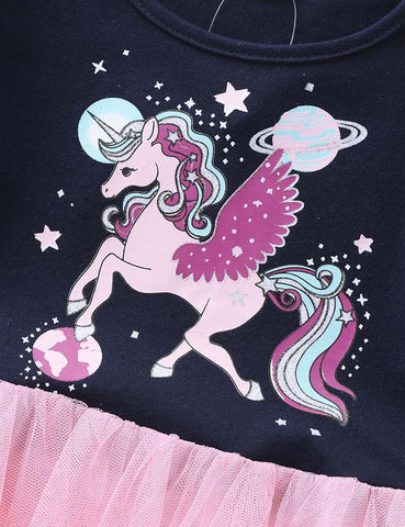 Fantasy Unicorn Printed Mesh Party Dress