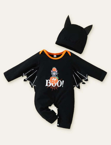 Halloween Cute Bat Pumpkin Printed Romper