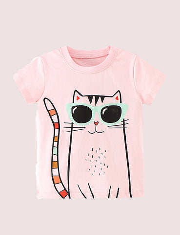 Lovely Cat Applique T-shirt