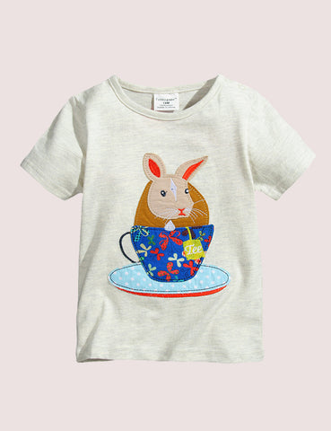 Cup Rabbit Applique T-Shirt