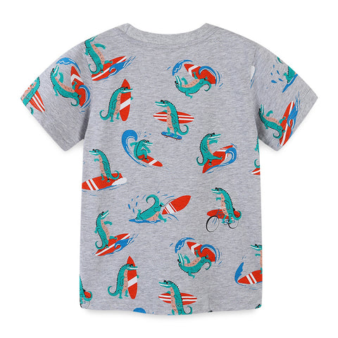 Surfing Alligator Printed Short Sleeve T-shirt