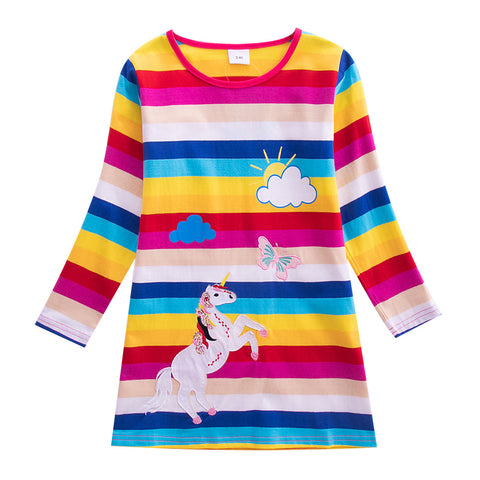 Unicorn Cotton Long Sleeve Appliqué Dress