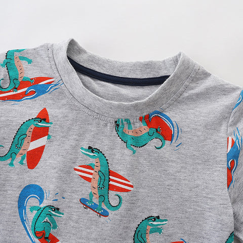 Surfing Alligator Printed Short Sleeve T-shirt