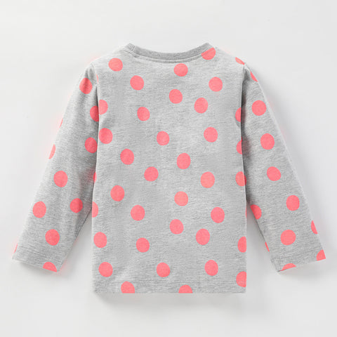 Cartoon Rabbit Appliqué Polka Dot round Neck Long Sleeve T-shirt