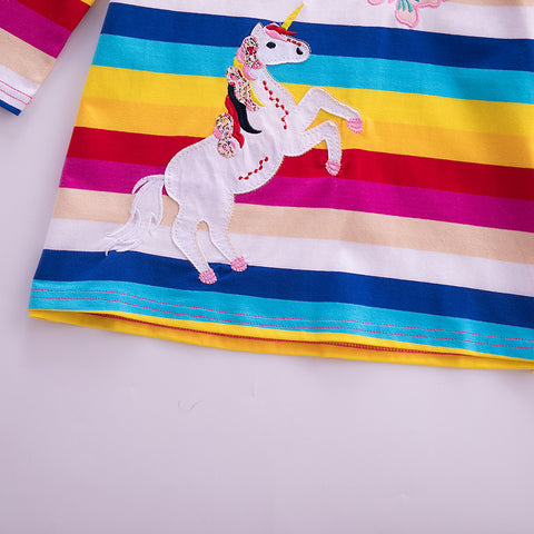 Unicorn Cotton Long Sleeve Appliqué Dress