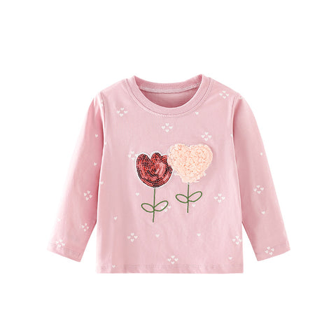 Flower Sequined Long Sleeve T-shirt