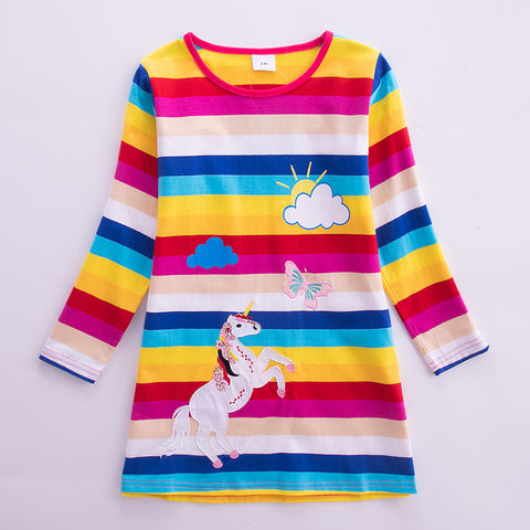 Unicorn Cotton Long Sleeve Appliqué Dress