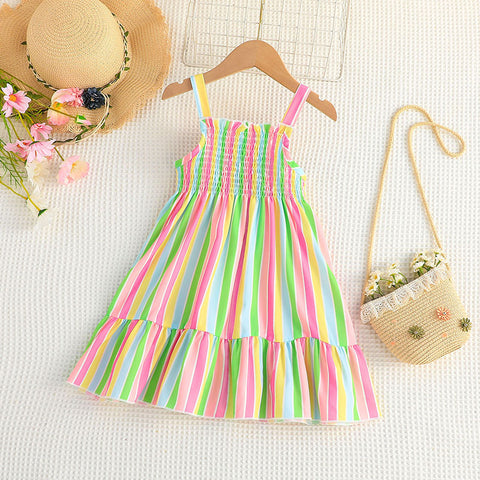 Striped Color Suspender Dress