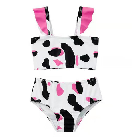 Cow Print Ruffled Swimsuit