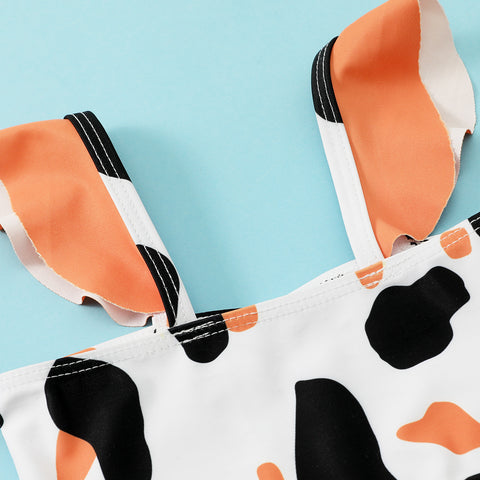 Cow Print Ruffled Swimsuit