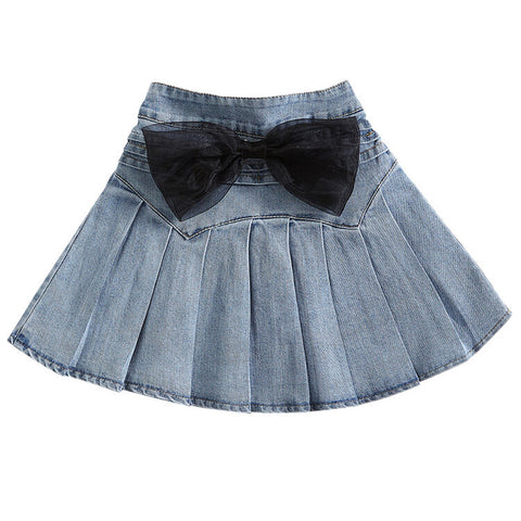 Bow-Tie Denim Skirt