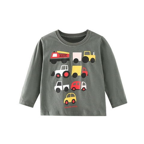 Car Printed Long-Sleeved T-shirt