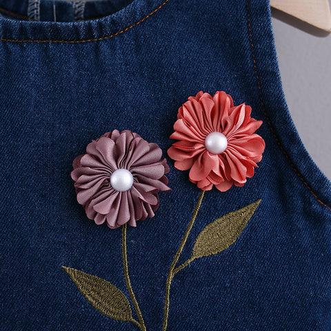 Denim Flower Vest Dress