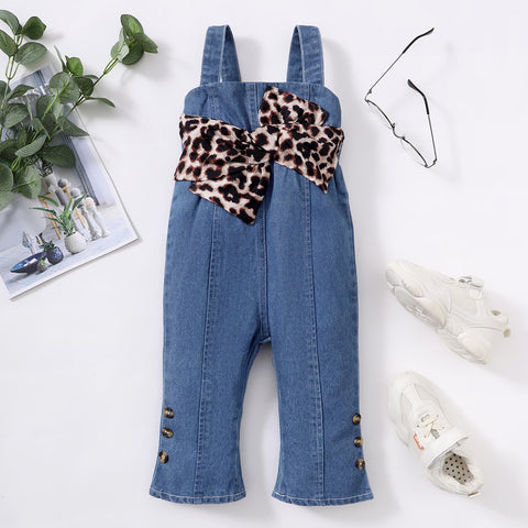 Leopard Print Denim Jumpsuit