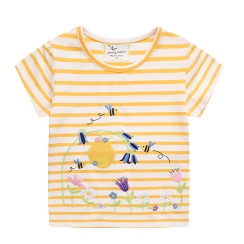 Bee Flower Embroidered Short-Sleeved T-shirt