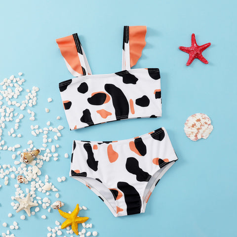 Cow Print Ruffled Swimsuit