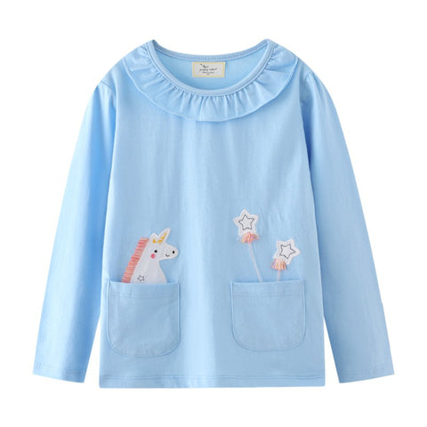 Unicorn Long Sleeve Lace Collar T-shirt