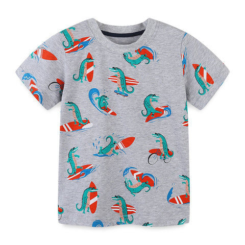 Surfing Alligator Printed Short Sleeve T-shirt